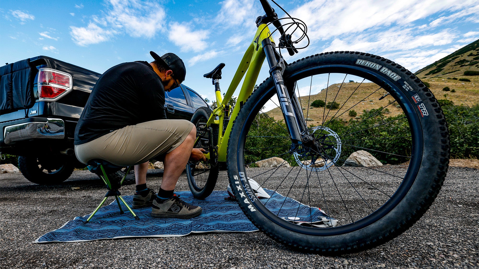 homies hanging out on the compass 360 stool getting ready to shred on some mountain bikes