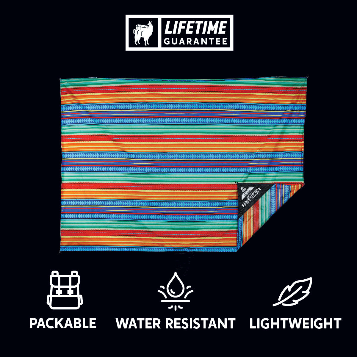 Packable, water resistant, lightweight sheet for sitting and keeping gear protected and dry. Lifetime Guarantee