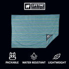 Packable, water resistant, lightweight sheet for sitting and keeping gear protected and dry. Lifetime Guarantee