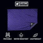 Packable, water resistant, lightweight sheet for sitting and keeping gear protected and dry. Lifetime Guarantee