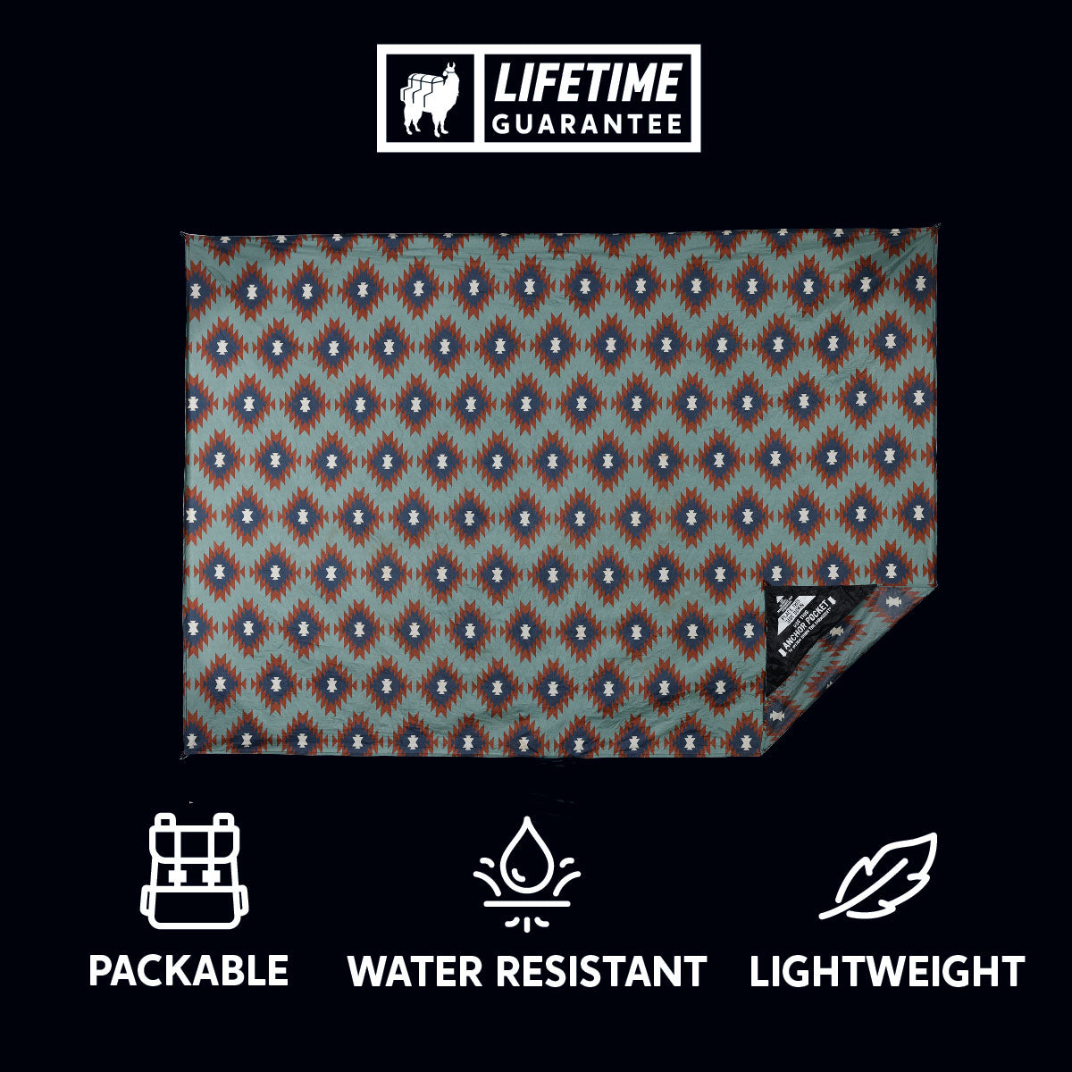 Packable, water resistant, lightweight sheet for sitting and keeping gear protected and dry. Lifetime Guarantee