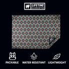 Packable, water resistant, lightweight sheet for sitting and keeping gear protected and dry. Lifetime Guarantee