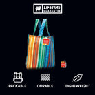 Durable packable lightweight tote eco friendly upcycled waste reducing sustainable strong reusable bag grocery shopping style