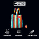 Durable packable lightweight tote eco friendly upcycled waste reducing sustainable strong reusable bag grocery shopping style