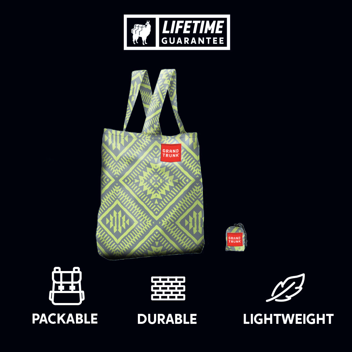 Durable packable lightweight tote eco friendly upcycled waste reducing sustainable strong reusable bag grocery shopping style