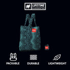 Durable packable lightweight tote eco friendly upcycled waste reducing sustainable strong reusable bag grocery shopping style