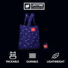 Durable packable lightweight tote eco friendly upcycled waste reducing sustainable strong reusable bag grocery shopping style